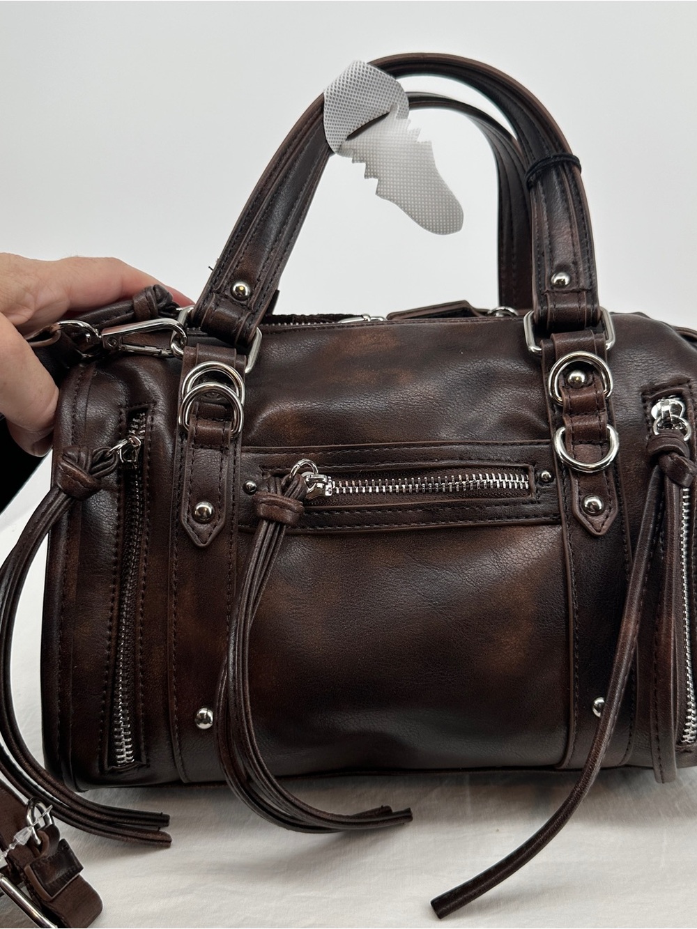 Madison NYC Dark Brown Leather Satchel with Dual Handles NWT - Picture 6 of 12